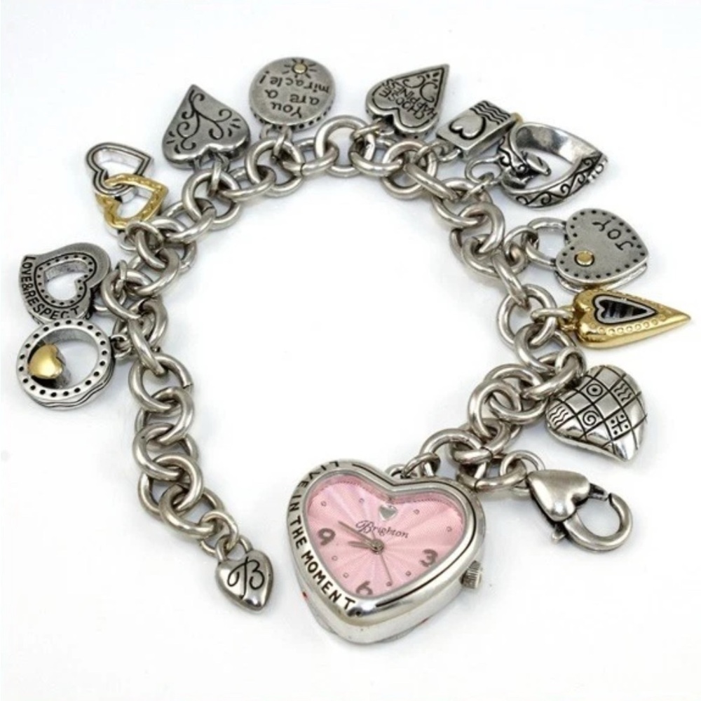 NWTs Brighton Silver and Pink Heart Power of Pink Watch Charm Bracelet